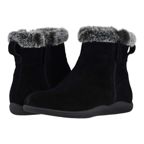 Softwalk Womens 8.5N Black Suede Leather Helena Ankle Boots Faux Fur Trim LB7-23 - Picture 1 of 8